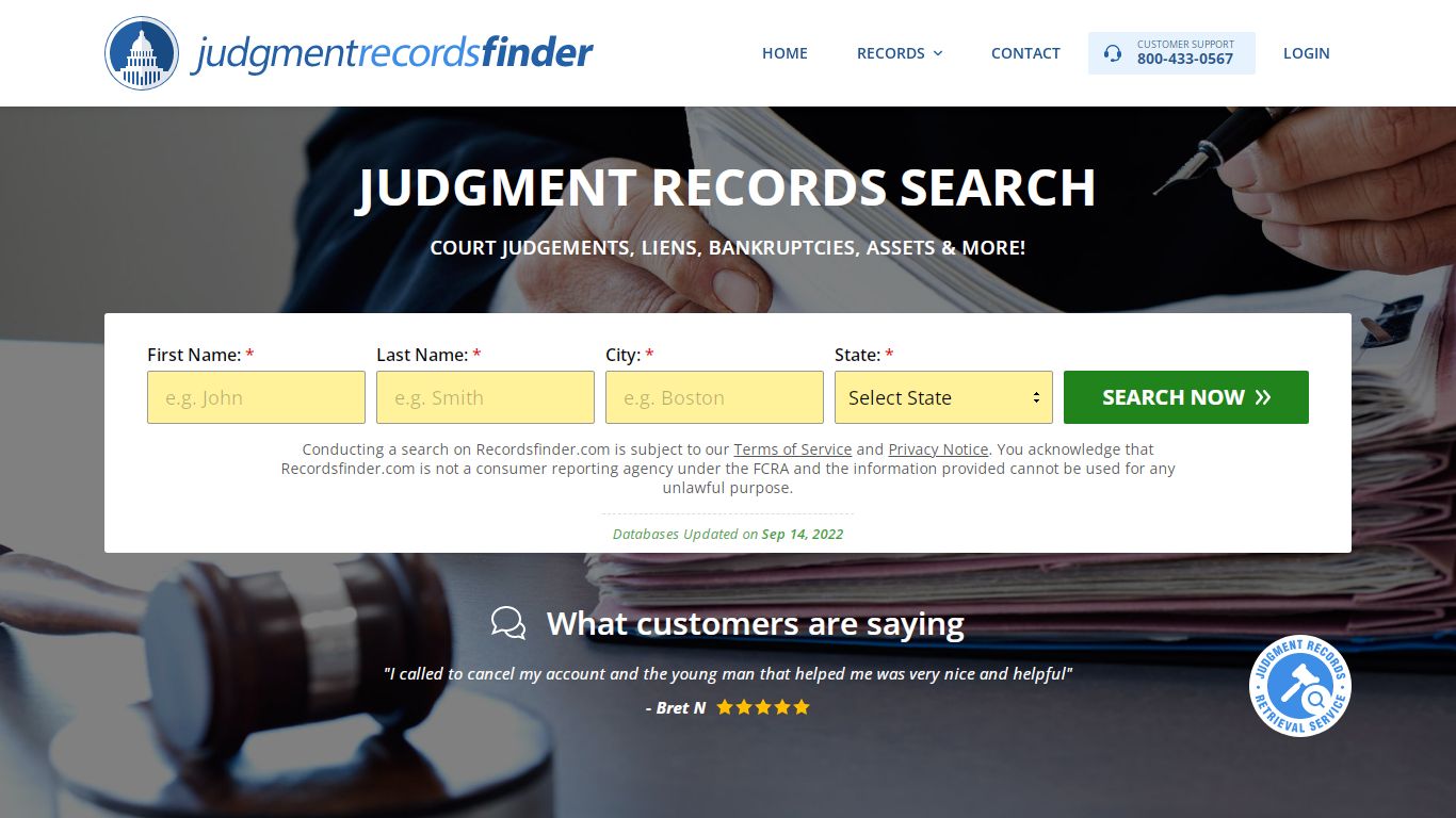 Judgment Records Search - Recordsfinder.com